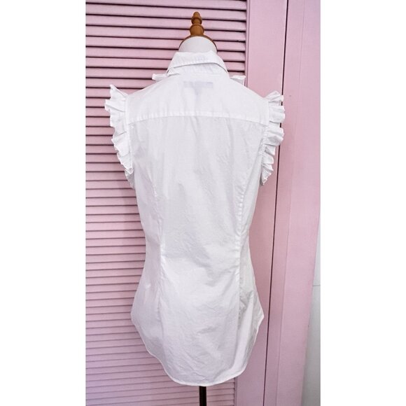 Banana Republic Size 10 Top White Sleeveless Riley Ruffle Stretch Cotton Buttons - Picture 4 of 15